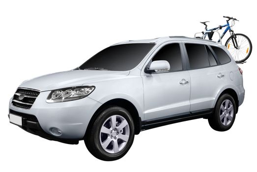 4x4 suv with bicycle isolated on white