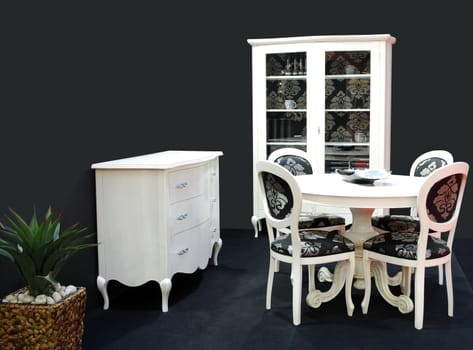 black room with white furniture