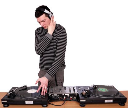 dj with headphones play music