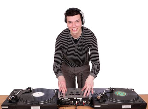 dj with turntables play music