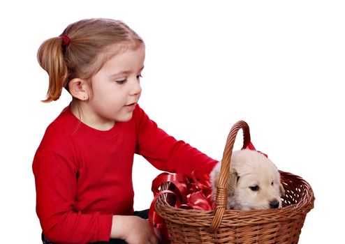 little girl and puppy