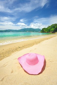 Beautiful beach landscape with hat in Thailand