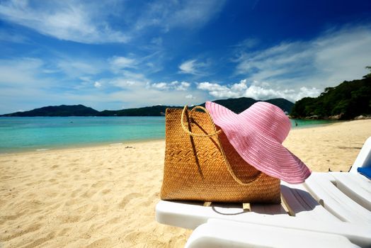 Beautiful beach landscape with bag in Thailand