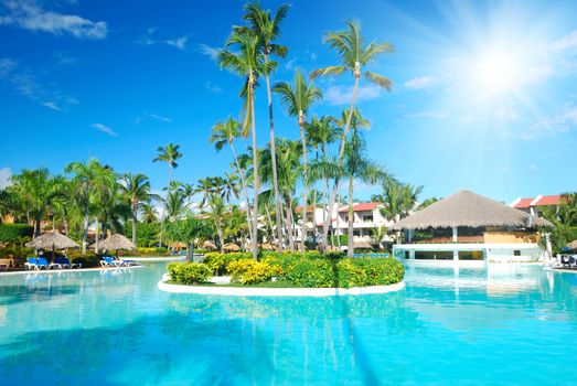 Swimming pool in the tropical hotel