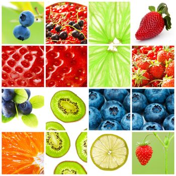Collage with fruits and berries