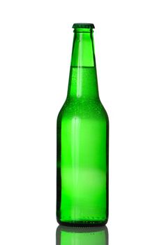 Green beer bottle isolated on white