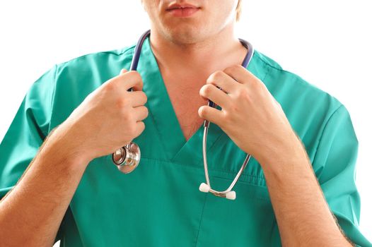 Surgeon doctor holding his stethoscope