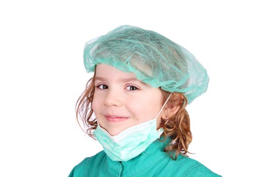 little girl doctor in green uniform