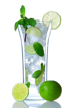 Mojito cocktail in double-wall glass isolated on white