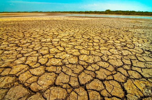 Dried out dirt baking in the desert sun.