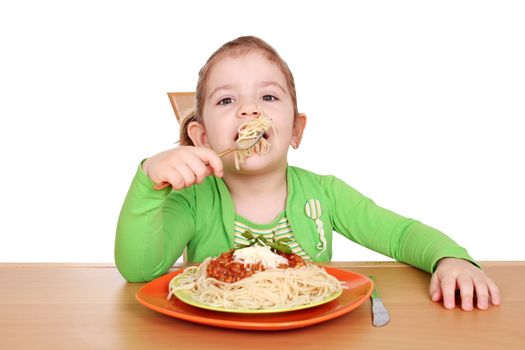 little girl with spaghetti