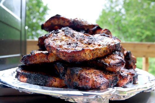 Cooked pork steaks on a plate