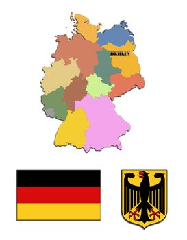 Coloured silhouette of the map and the herb of Germany