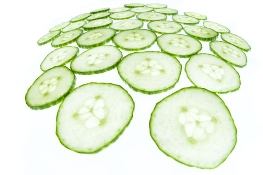 Bright fisheye cucumber shot closeup isolated on white