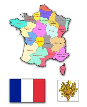 Coloured silhouette of the map and the herb of France