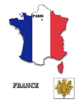 Coloured silhouette of the map and the herb of France
