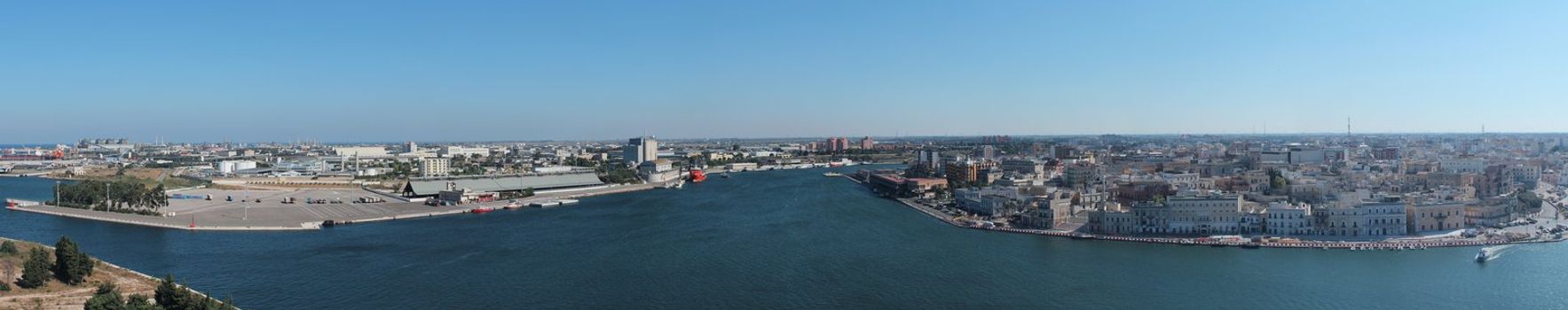 Panorama of the town of Brindisi, with view of the port. This photo is made attaching together various photos