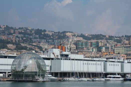 The aquarium and the sphere of Renzo Piano in the port of Genoa
