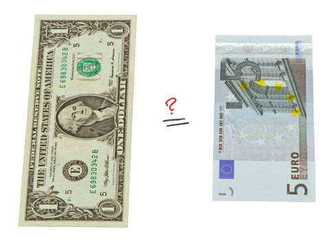Concept compare USA dollar and European euro paper money.
