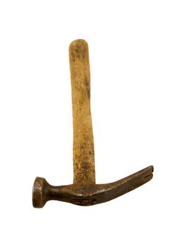 old rusty claw hammer isolated on white background