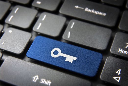 Internet security key with lock icon on laptop keyboard. Included clipping path, so you can easily edit it.