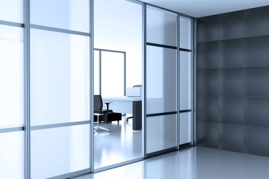 open glass door coupe in empty cubicle