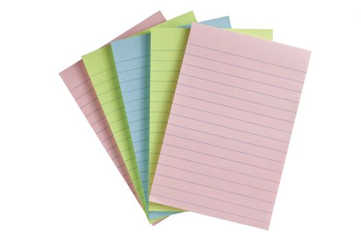 Image of colorful pad paper arranged on a white background 
