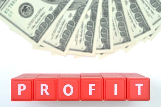 Red profit word and one hundred us dollar background
