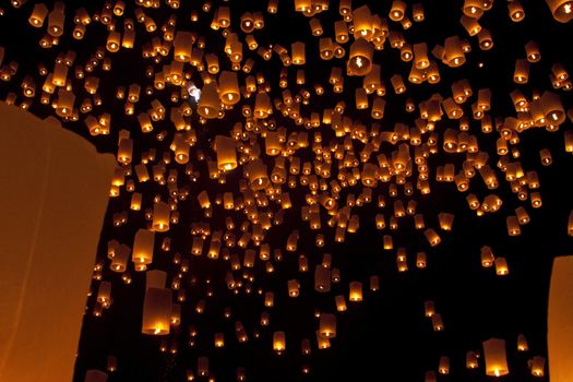Sky lanterns firework festival,Chiangmai ,Thailand, Loy Krathong and Yi Peng Festival