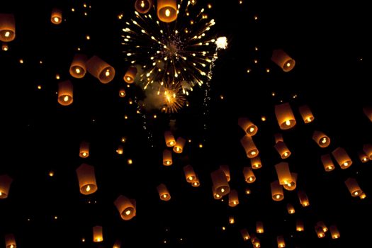 Sky lanterns firework festival,Chiangmai ,Thailand, Loy Krathong and Yi Peng Festival