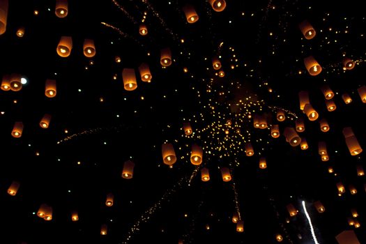 Sky lanterns firework festival,Chiangmai ,Thailand, Loy Krathong and Yi Peng Festival