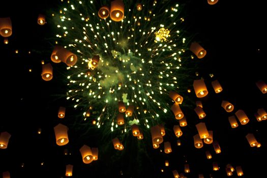 Sky lanterns firework festival,Chiangmai ,Thailand, Loy Krathong and Yi Peng Festival