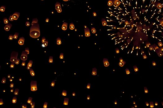 Sky lanterns firework festival,Chiangmai ,Thailand, Loy Krathong and Yi Peng Festival