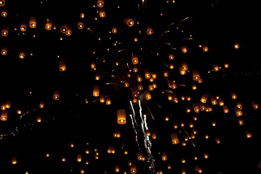 Sky lanterns firework festival,Chiangmai ,Thailand, Loy Krathong and Yi Peng Festival