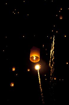 Sky lanterns firework festival,Chiangmai ,Thailand, Loy Krathong and Yi Peng Festival