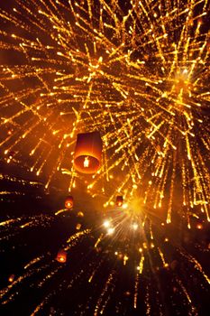 Sky lanterns firework festival,Chiangmai ,Thailand, Loy Krathong and Yi Peng Festival