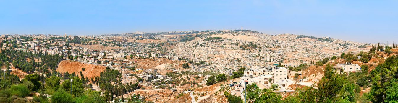 Jerusalem panorama with clear blue sky
