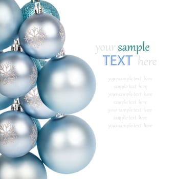 Christmas balls / ornaments, on a white background with copy space