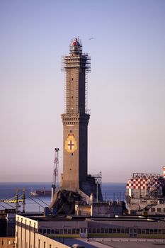 Lighthouse of Genoa or The Lantern in sunrise light