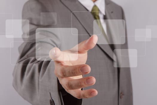 businessman hand touch the touch screen interface