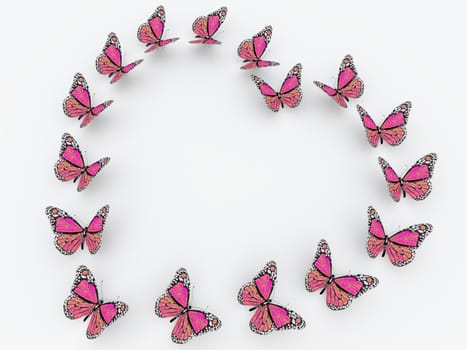 pink butterflies isolated on white background and soft shadows