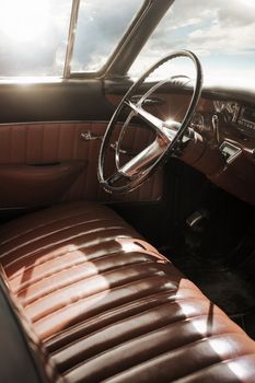 Interior of a 1950s vintage classic car.