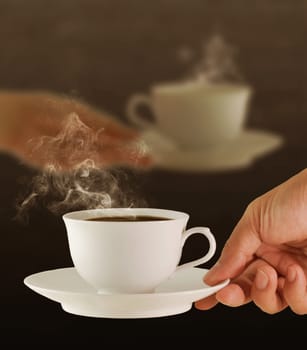 male and female hands, love and coffee