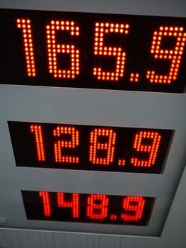 red price figures on a gasoline station