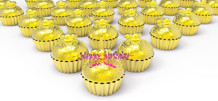 gold birthday cupcake with candle