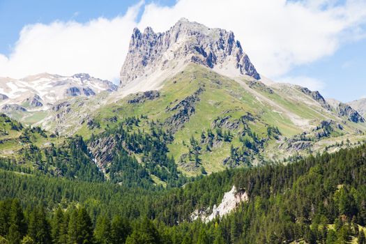 Close to Bardonecchia, Piemonte Region, Italy. A mountain panorama during a sunny day in summer season.