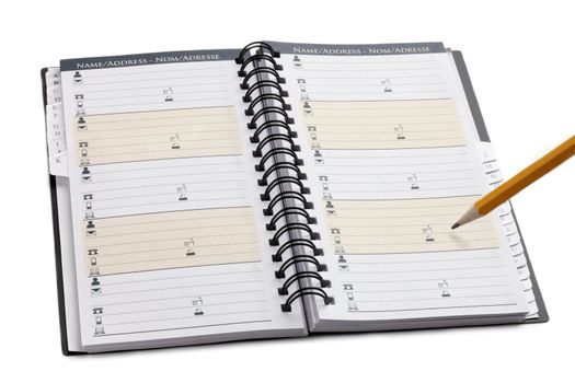 Planner notebook with pointed pencil