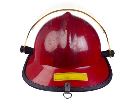 Up close image of a head wear for fireman against white background