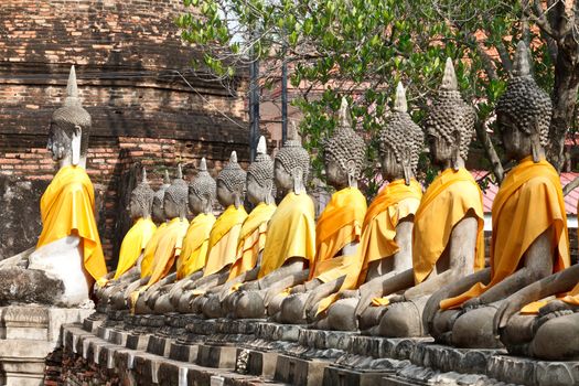 Buddha statues at the temple of Wat Yai Chai Mongkol in Ayutthaya near Bangkok, Thailand