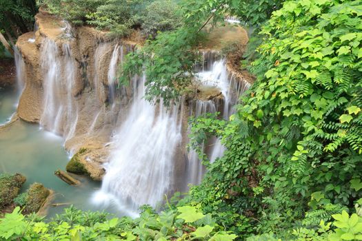 Beautiful Waterfall in Srinakarin Dam National Park , Kanchanaburi Province , Thailand